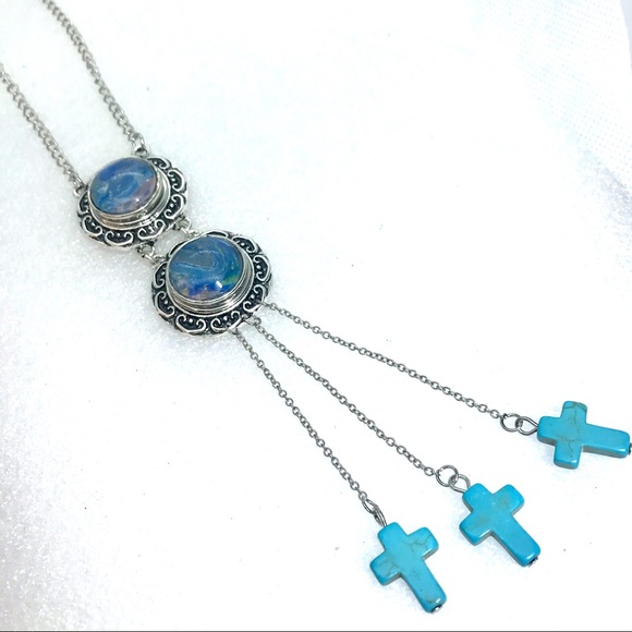 Necklace with cross charms & 2 Handmade 20mm snaps SN20 - Picture 1 of 3